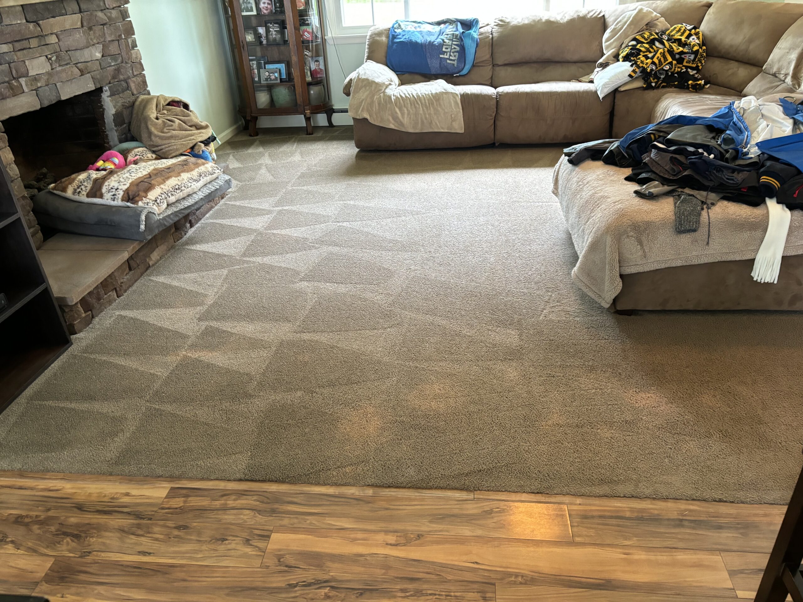 Residential cleaning service with white bed and clean floor
